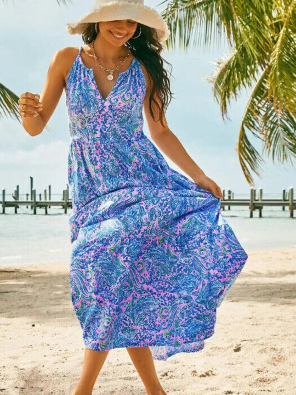 Lilly Pulitzer Maribella Halter Maxi Dress Lilac Rose We Mermaid It XL New